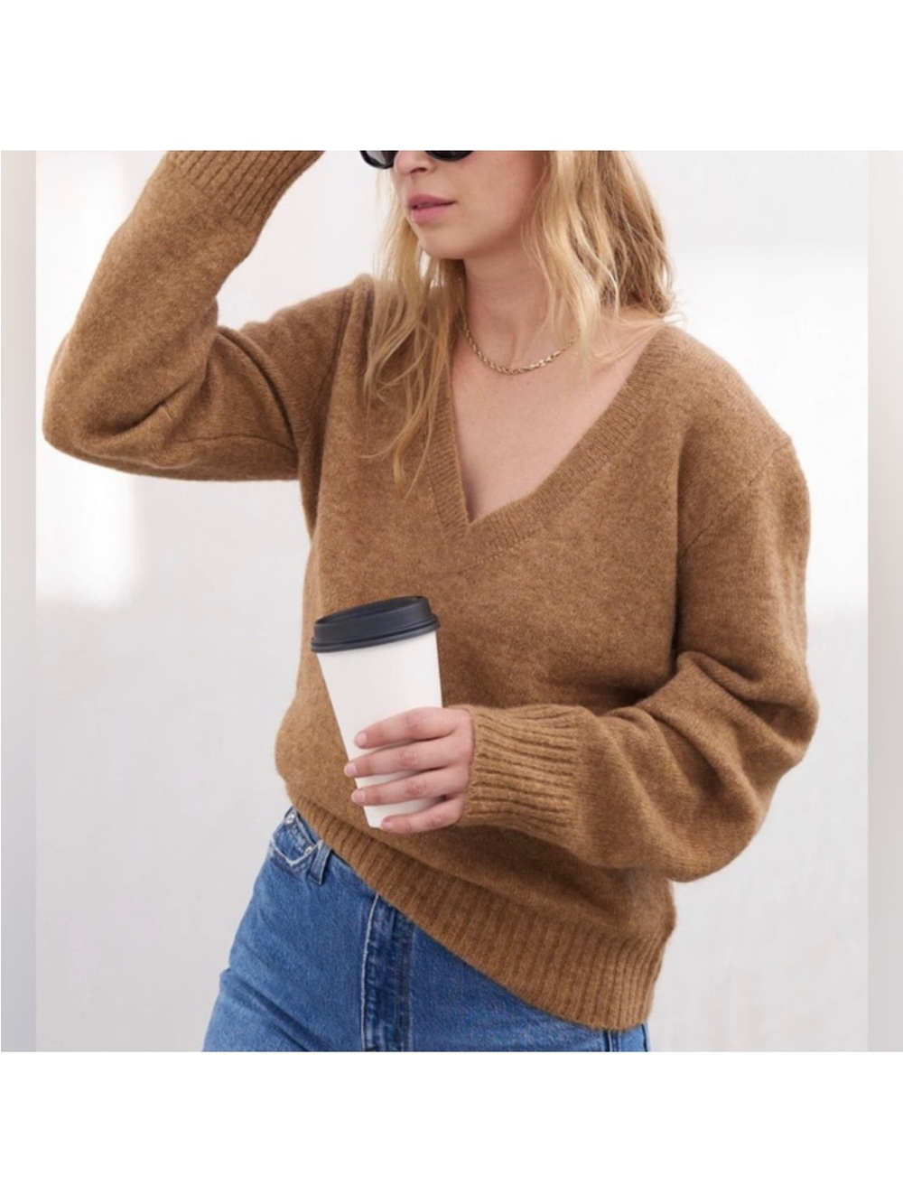 AYR The Cutie BB Sweater Alpaca Wool Camel V-Neck Small